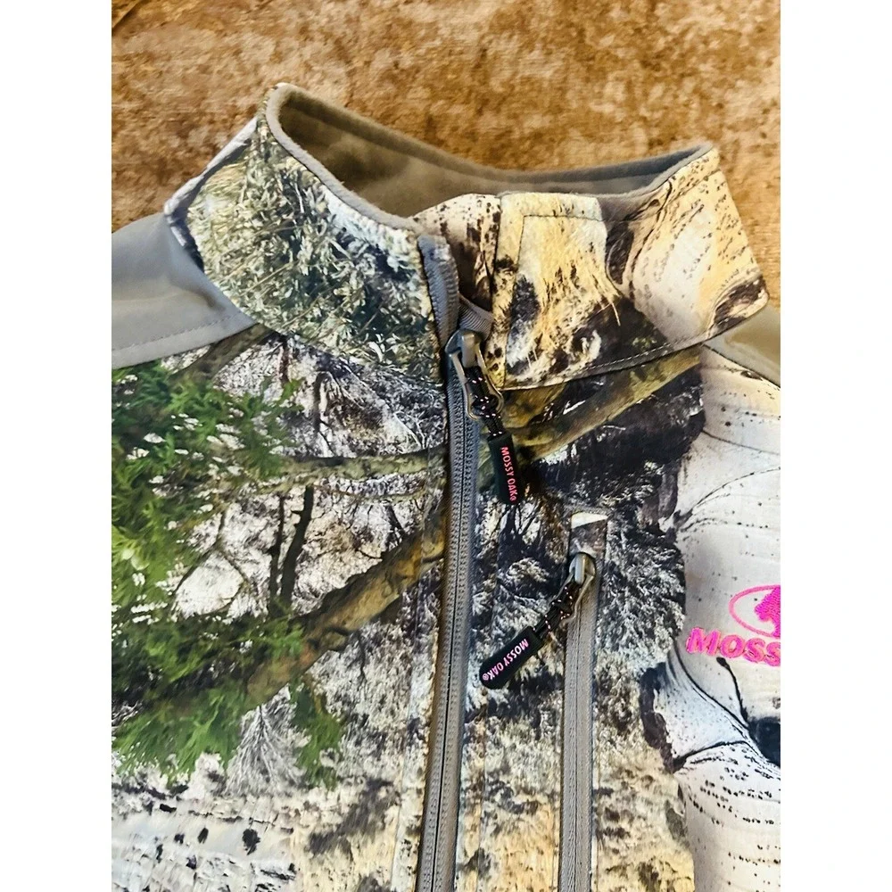 Mossy Oak Camo Jacket Women's Pink Logo Full Zip Fitted Fleece Zip Pockets Sz M - Picture 4 of 9